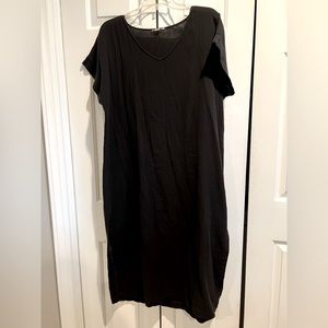 EILEEN FISHER / Black, 100% Organic Cotton, Gauze Texture, V- Neck Dress